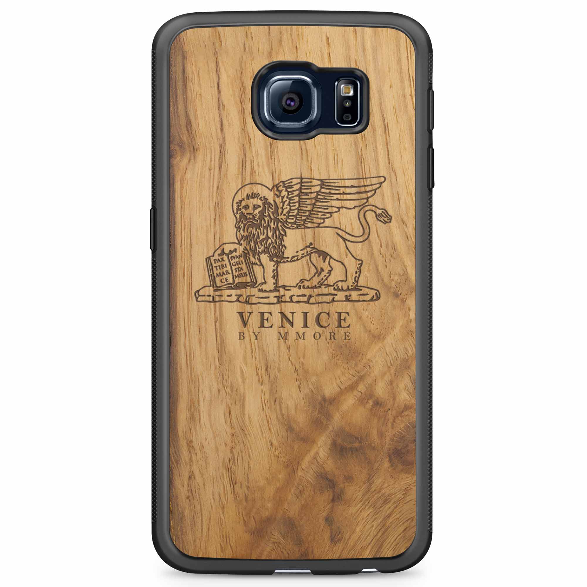 Custodia in legno antico per Samsung S6 Edge con leone di Venezia