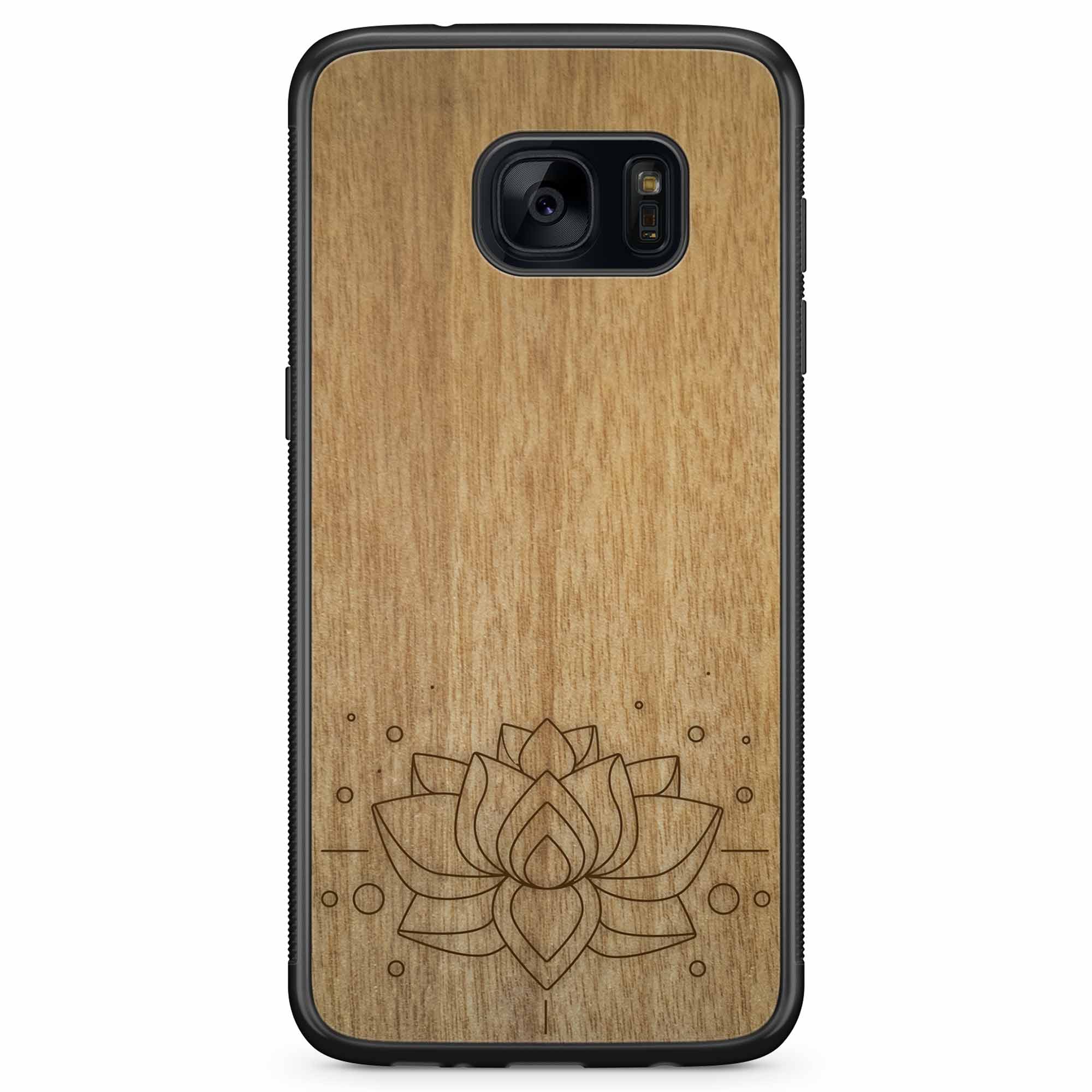 Carcasa de madera para teléfono con grabado Lotus Samsung S7