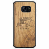 Custodia in legno antico per Samsung S7 con leone di Venezia