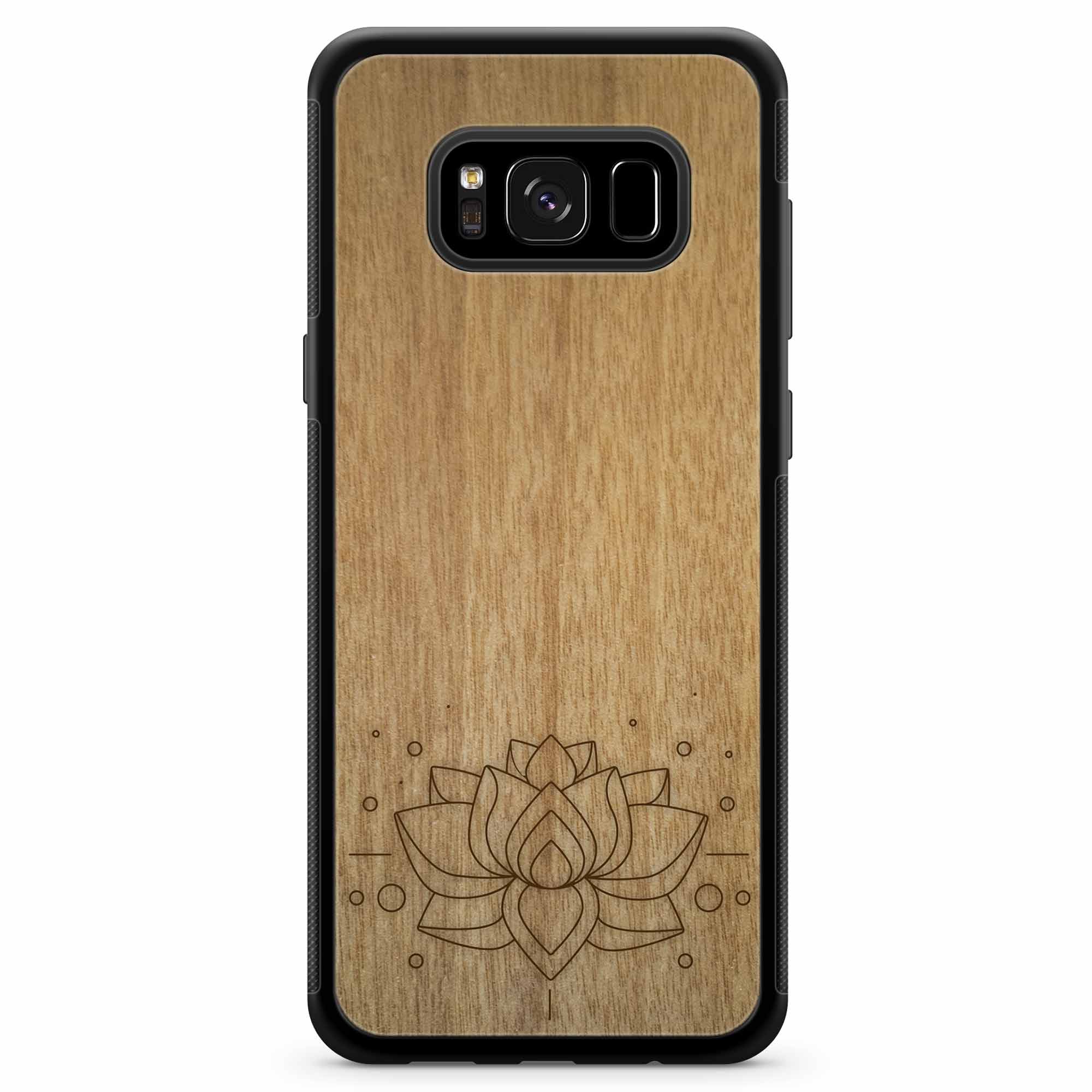 Étui de téléphone en bois gravé Lotus Samsung S8