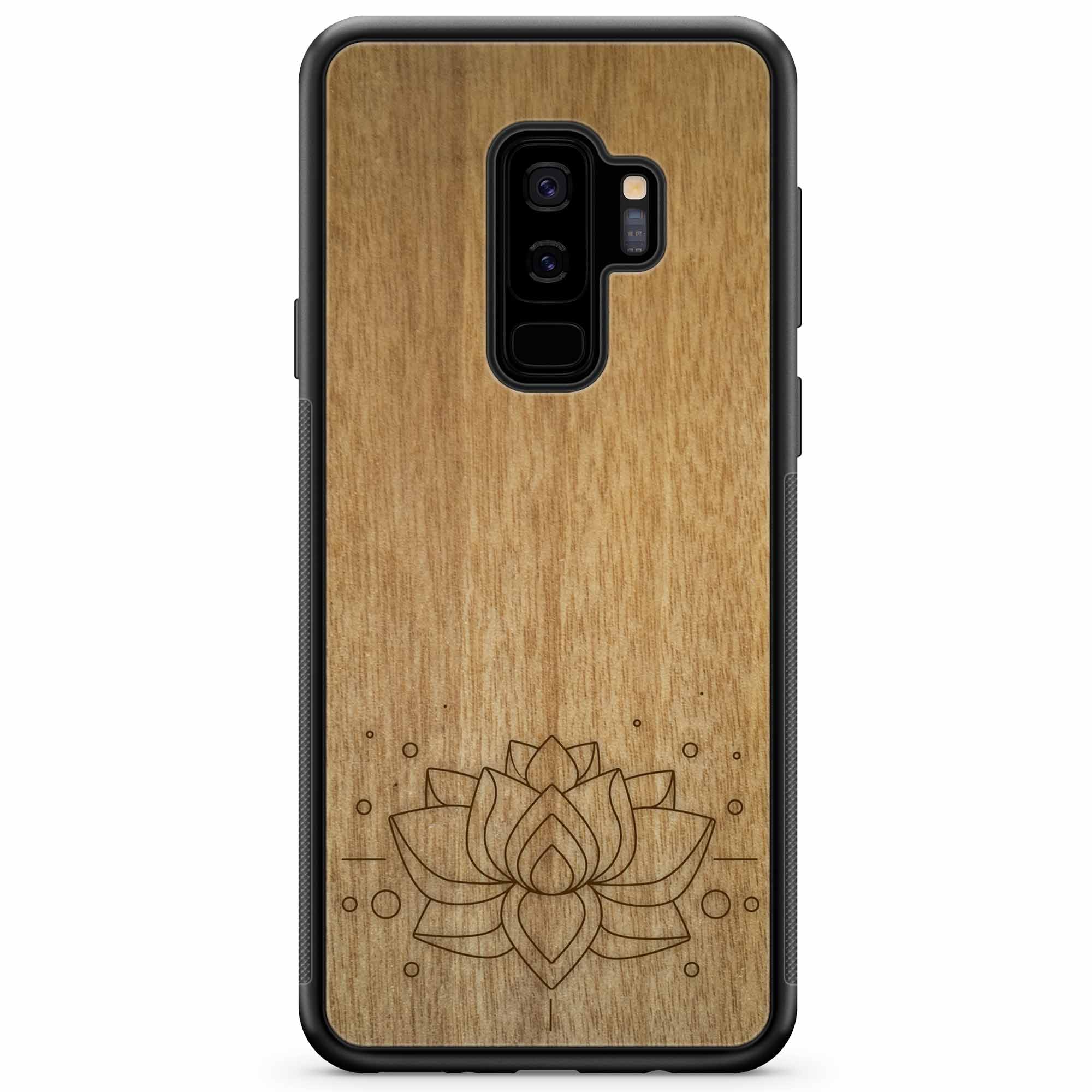 Gravierte Lotus Samsung S9 Plus Holz-Handyhülle