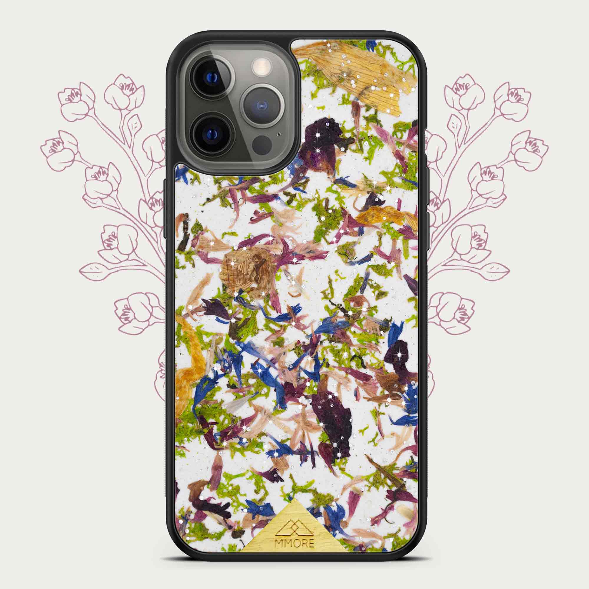 Custodia per telefono Crystal Meadow iPhone 12 Pro su sfondo floreale