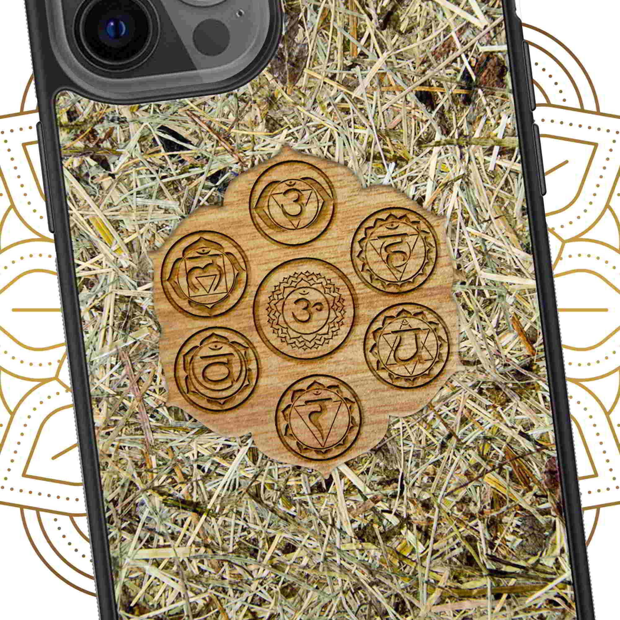 Alpine Hay with All Seven Chakra Symbol Phone Case Main image