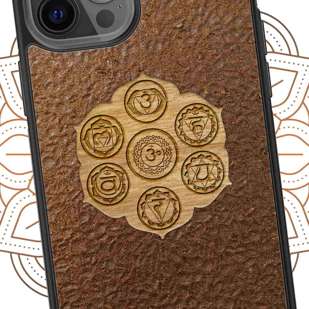 All Seven Chakra Yoga Symbols on Coffee Material