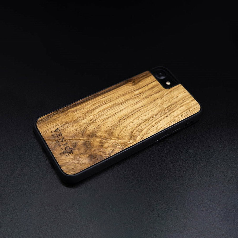 Antica cassa del telefono in legno di quercia scritta Venezia
