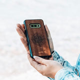 Mahogany Engraved wood compass phone case