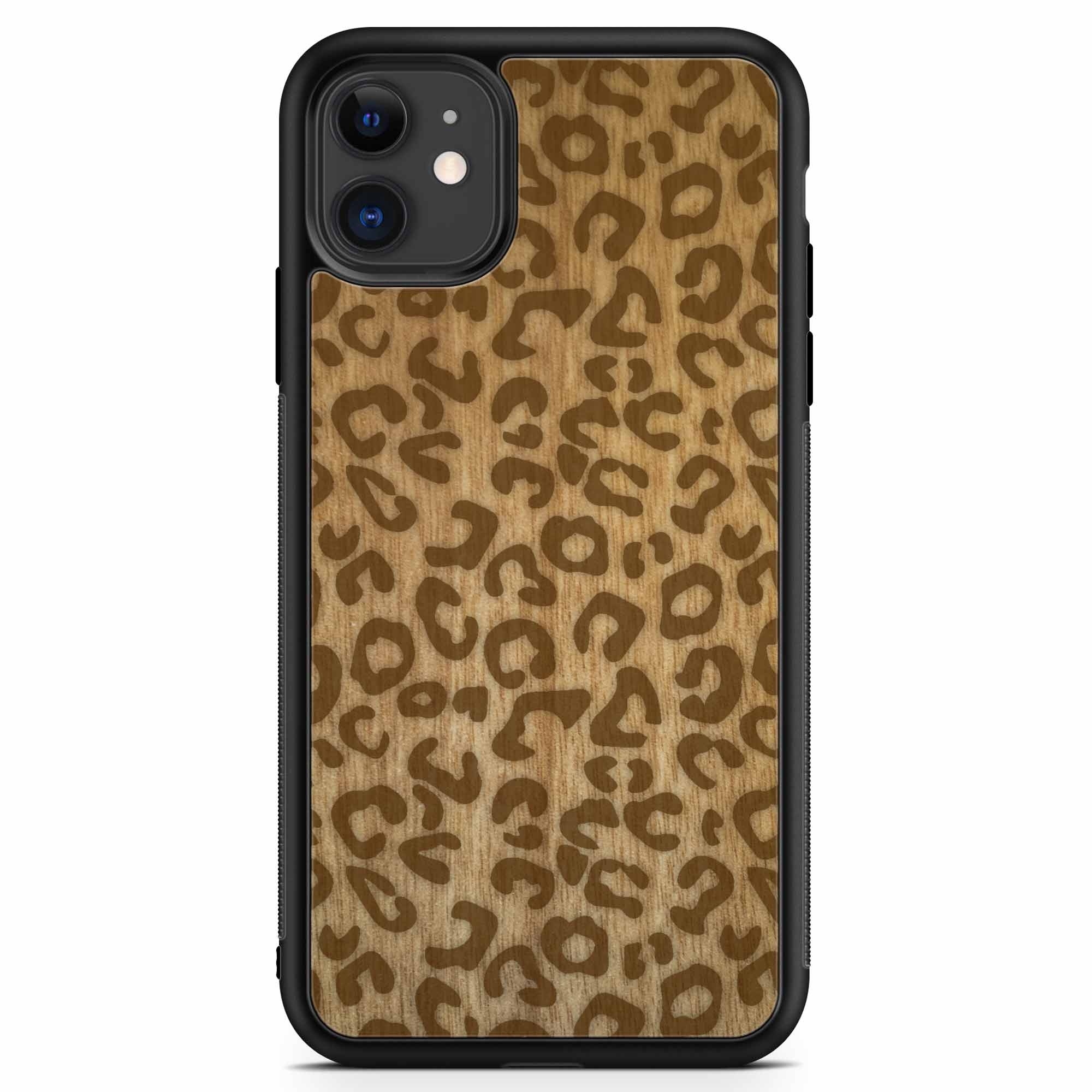 Funda para teléfono de madera con estampado de guepardo para iPhone 11