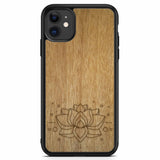 Étui de téléphone en bois de lotus gravé pour iPhone 11