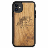 Custodia per telefono in legno antico con leone di Venezia per iPhone 11