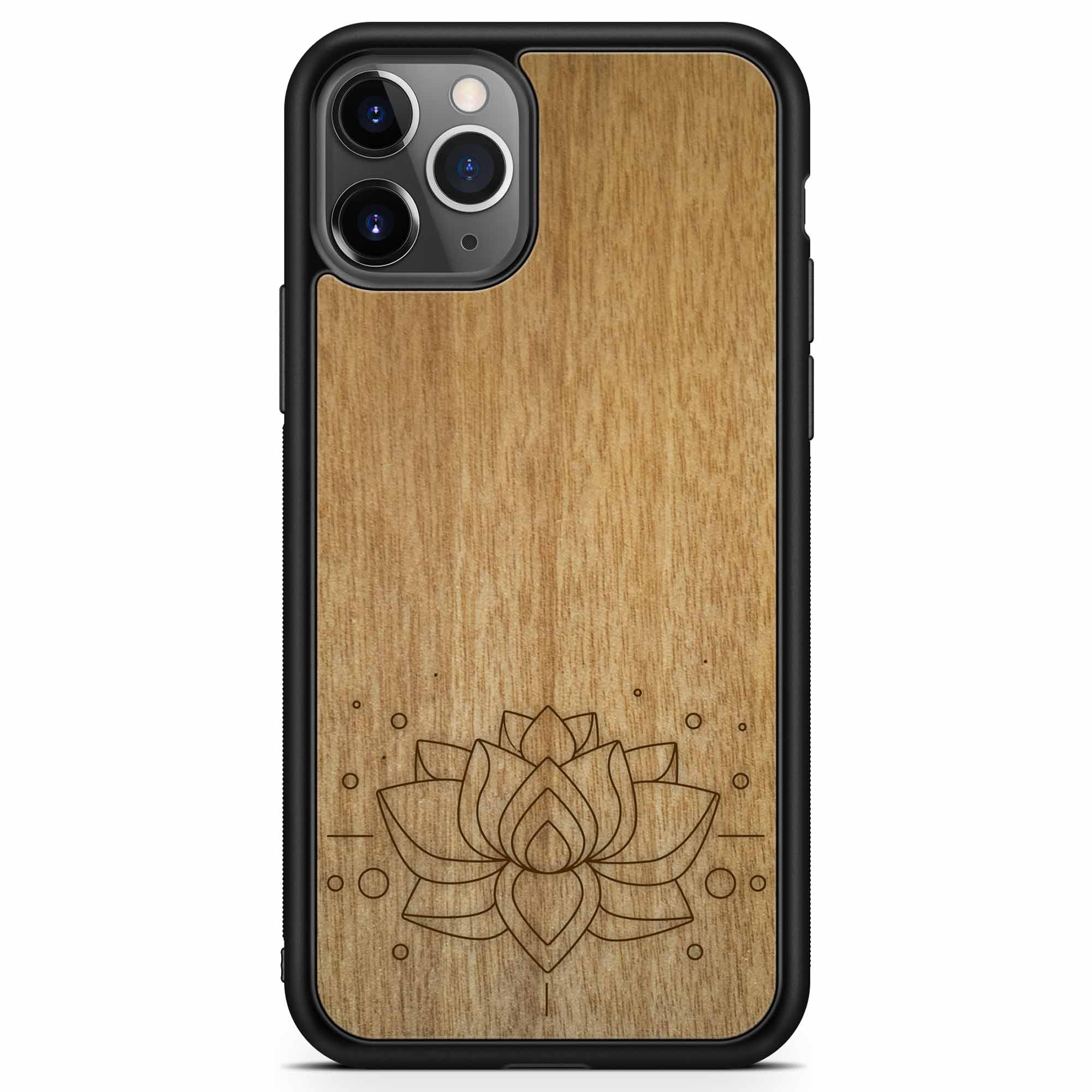 Funda para teléfono con grabado de madera de loto para iPhone 11 Pro Max