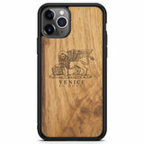 Custodia per telefono in legno antico con leone di Venezia per iPhone 11 Pro Max