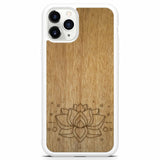 Funda para teléfono blanca con grabado de madera de loto para iPhone 11 Pro Max