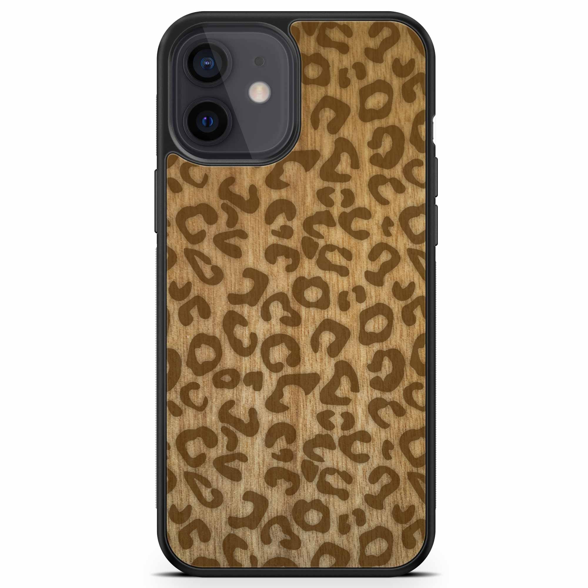Funda para teléfono de madera con estampado de guepardo Mini para iPhone 12