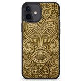 Custodia per telefono in legno con mini maschera tribale per iPhone 12