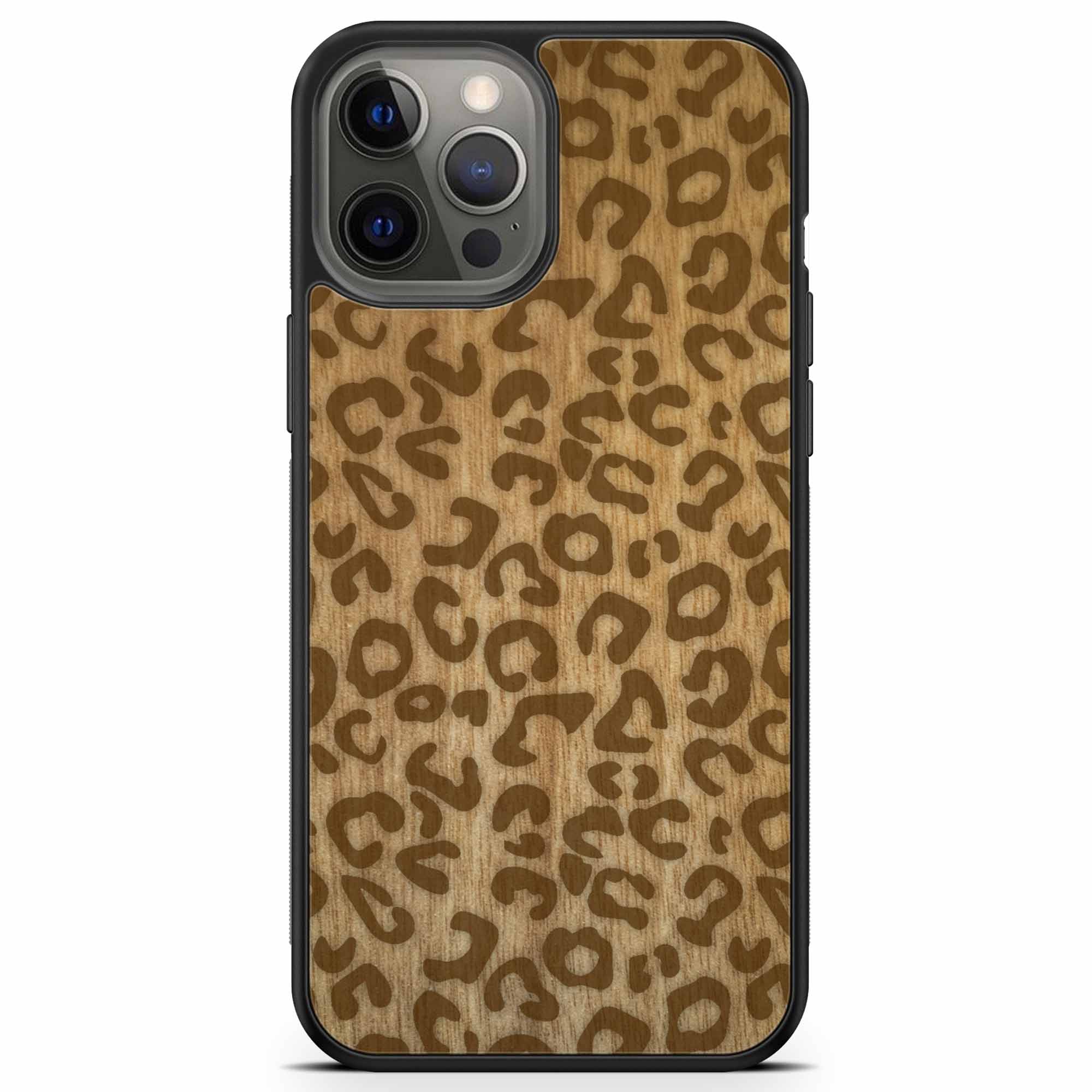iPhone 12 Pro Max Cheetah Print Wood Phone Case