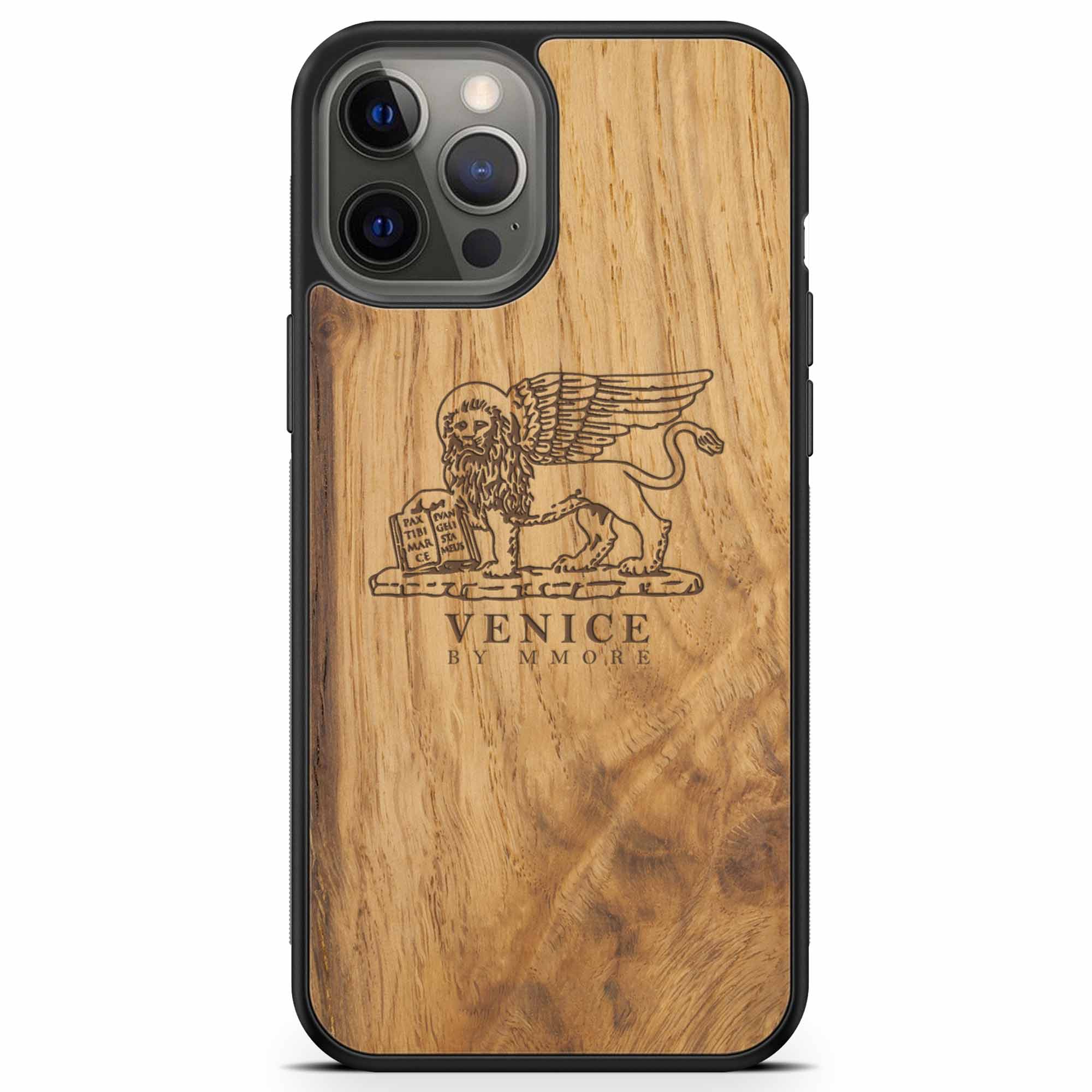 Carcasa de madera antigua para iPhone 12 Pro Max Venice Lion