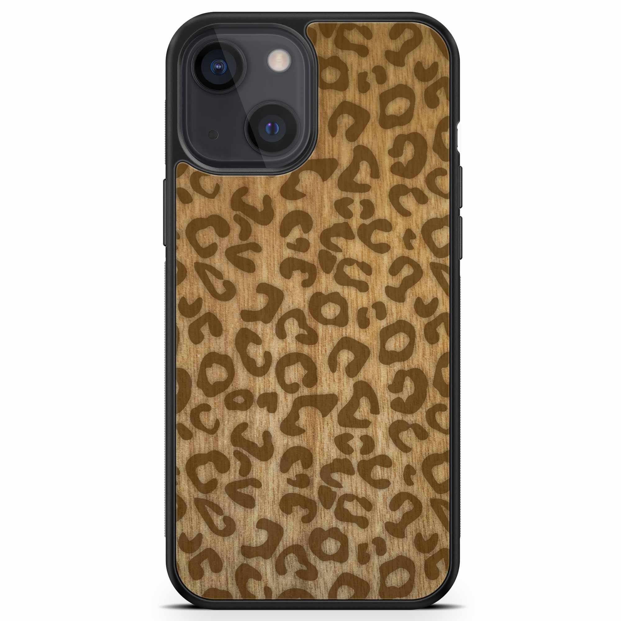 Funda para teléfono de madera con estampado de guepardo Mini para iPhone 13
