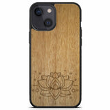 Custodia per telefono in legno di loto inciso mini per iPhone 13
