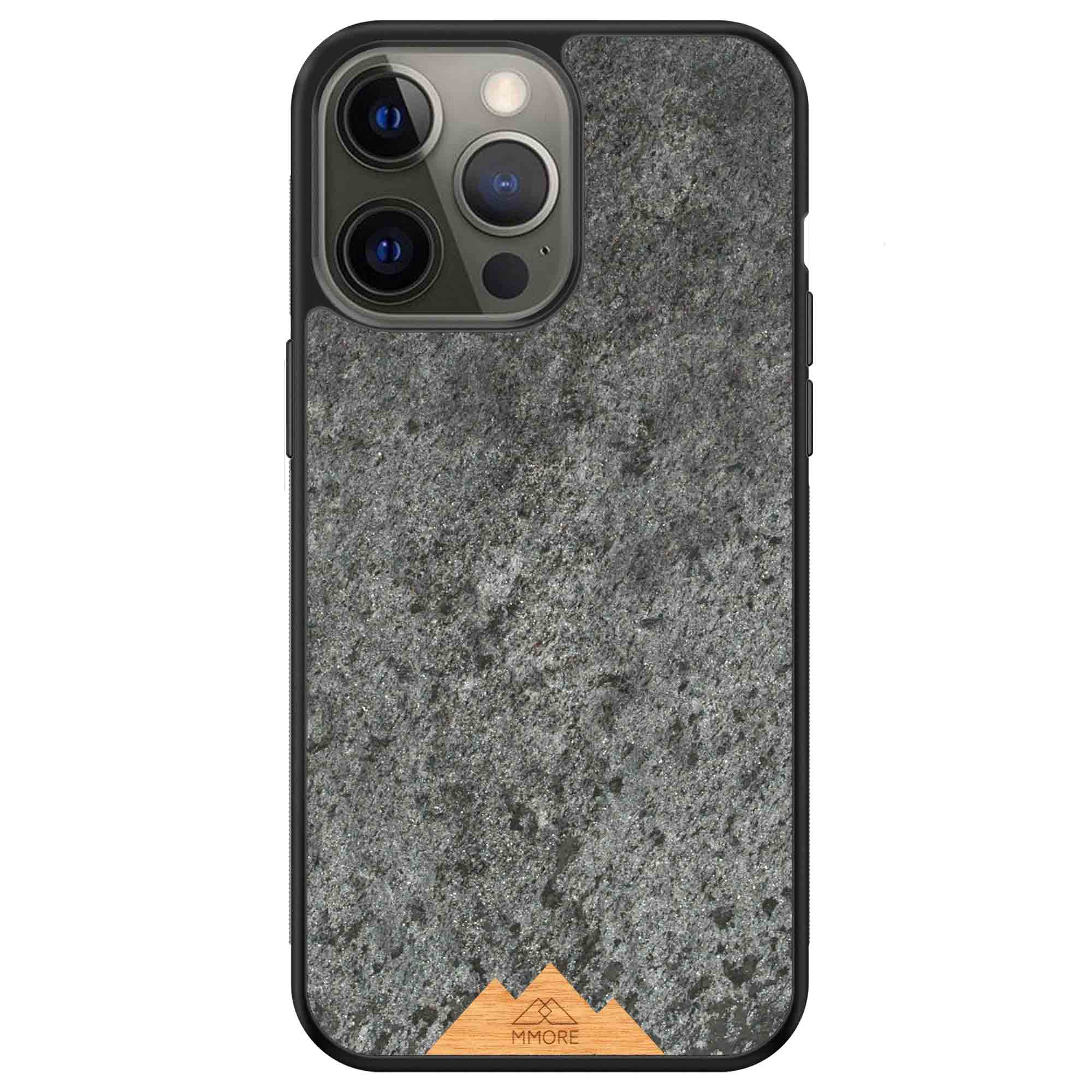 Funda para teléfono con marco negro para iPhone 1e Pro Max Mountain Stone