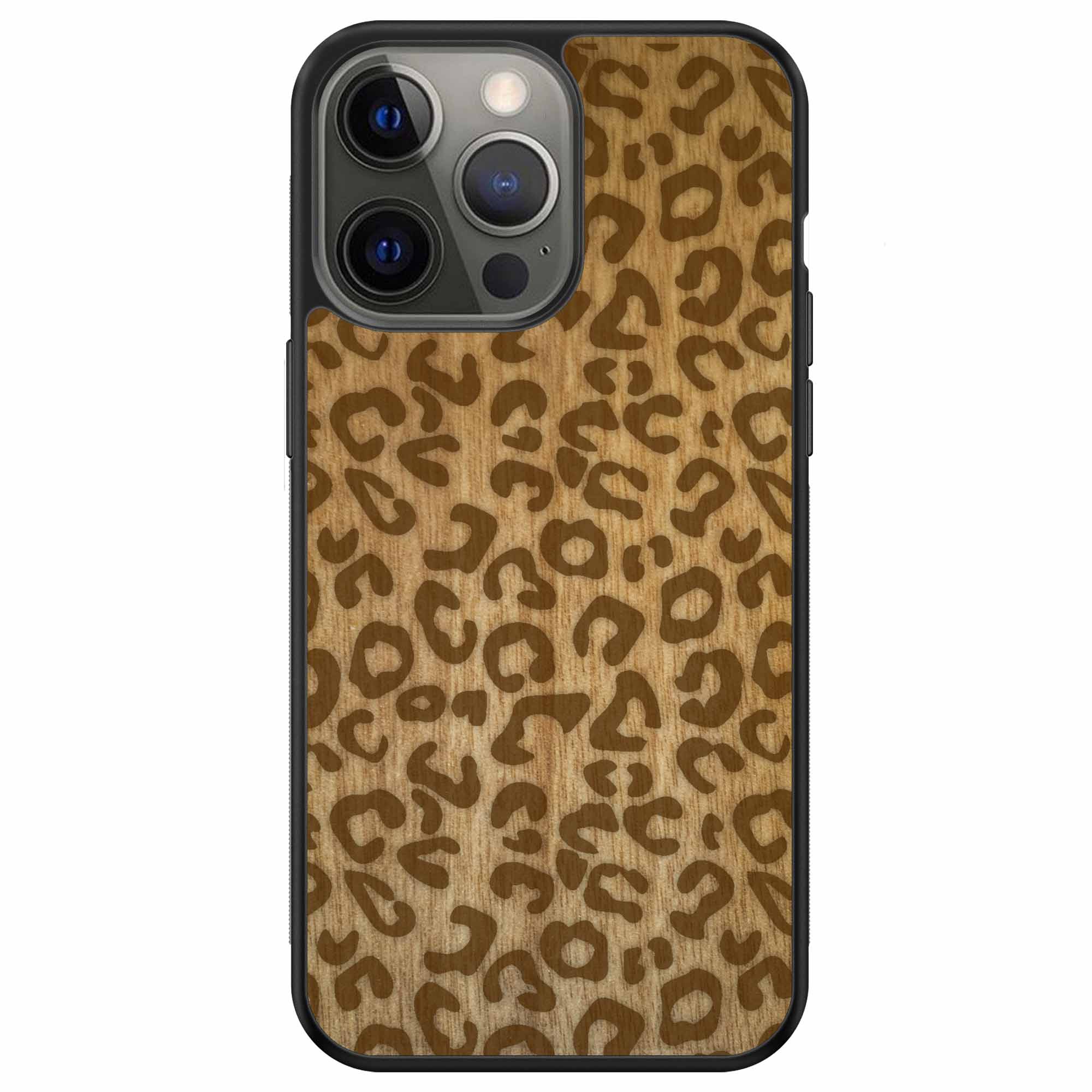 Funda de madera con estampado de guepardo para iPhone 13 Pro Max