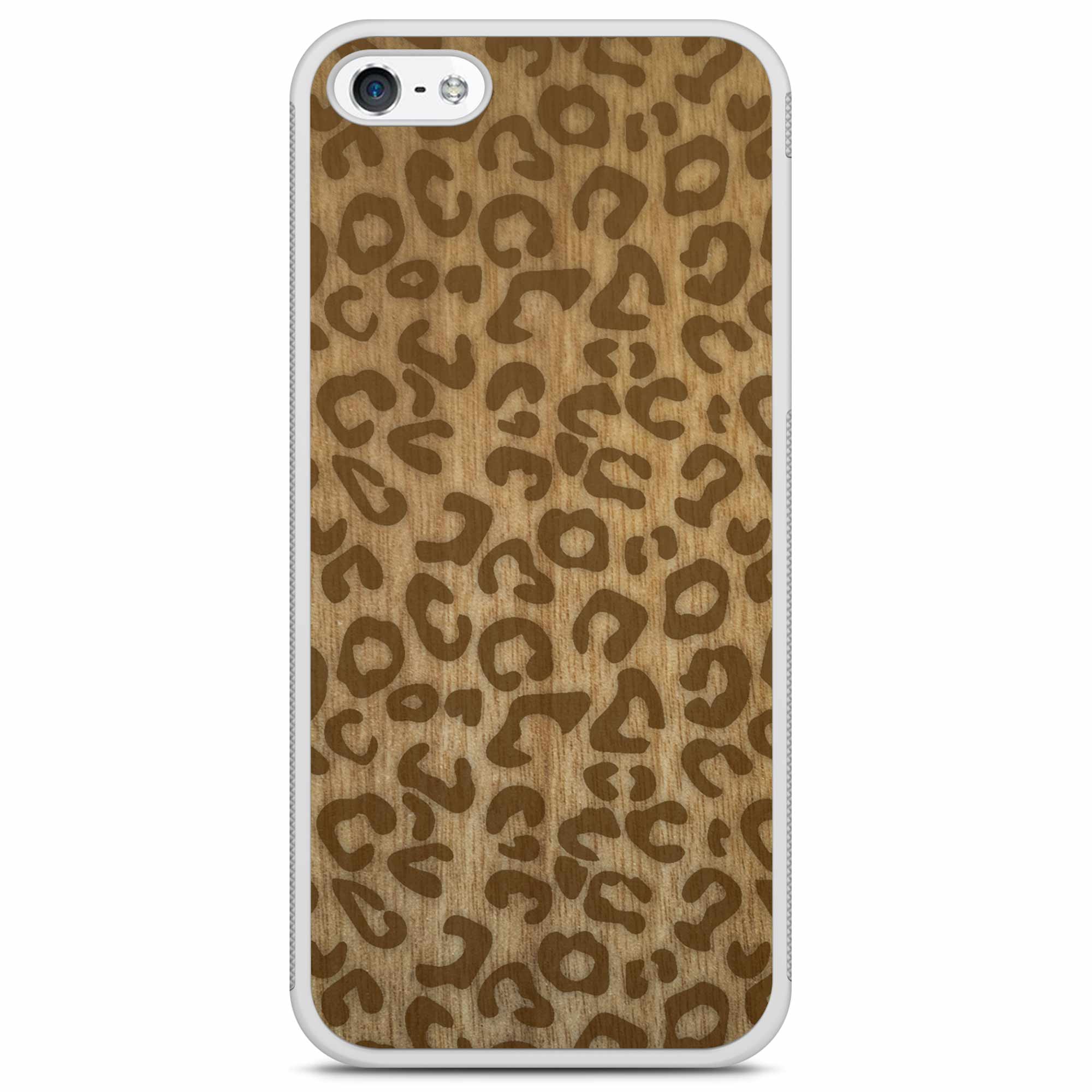 iPhone 5 Cheetah Print Wood White Phone Case