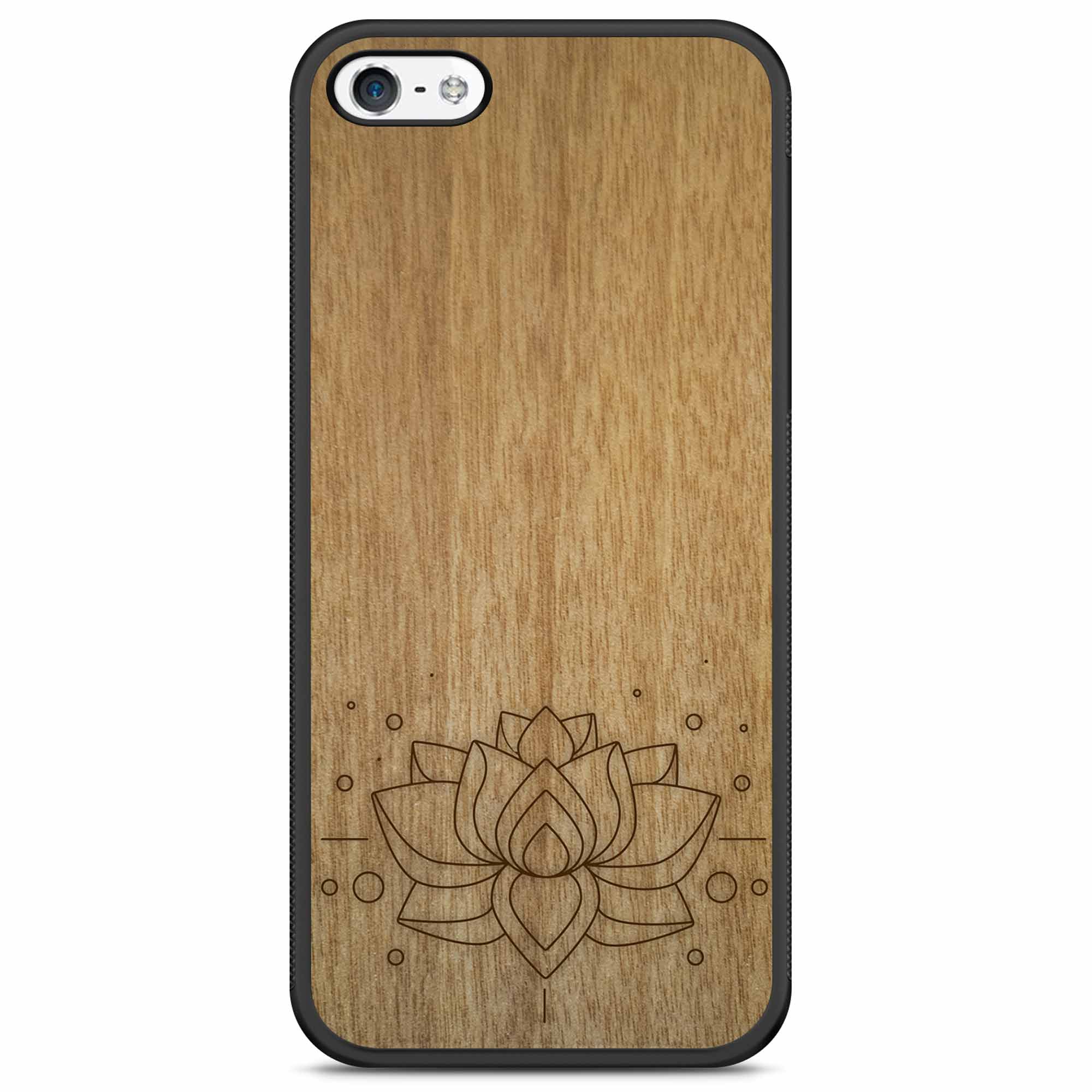 Étui de téléphone en bois de lotus gravé pour iPhone 5