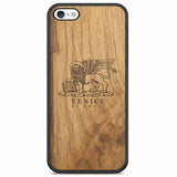 Custodia per telefono in legno antico con leone di Venezia per iPhone 5