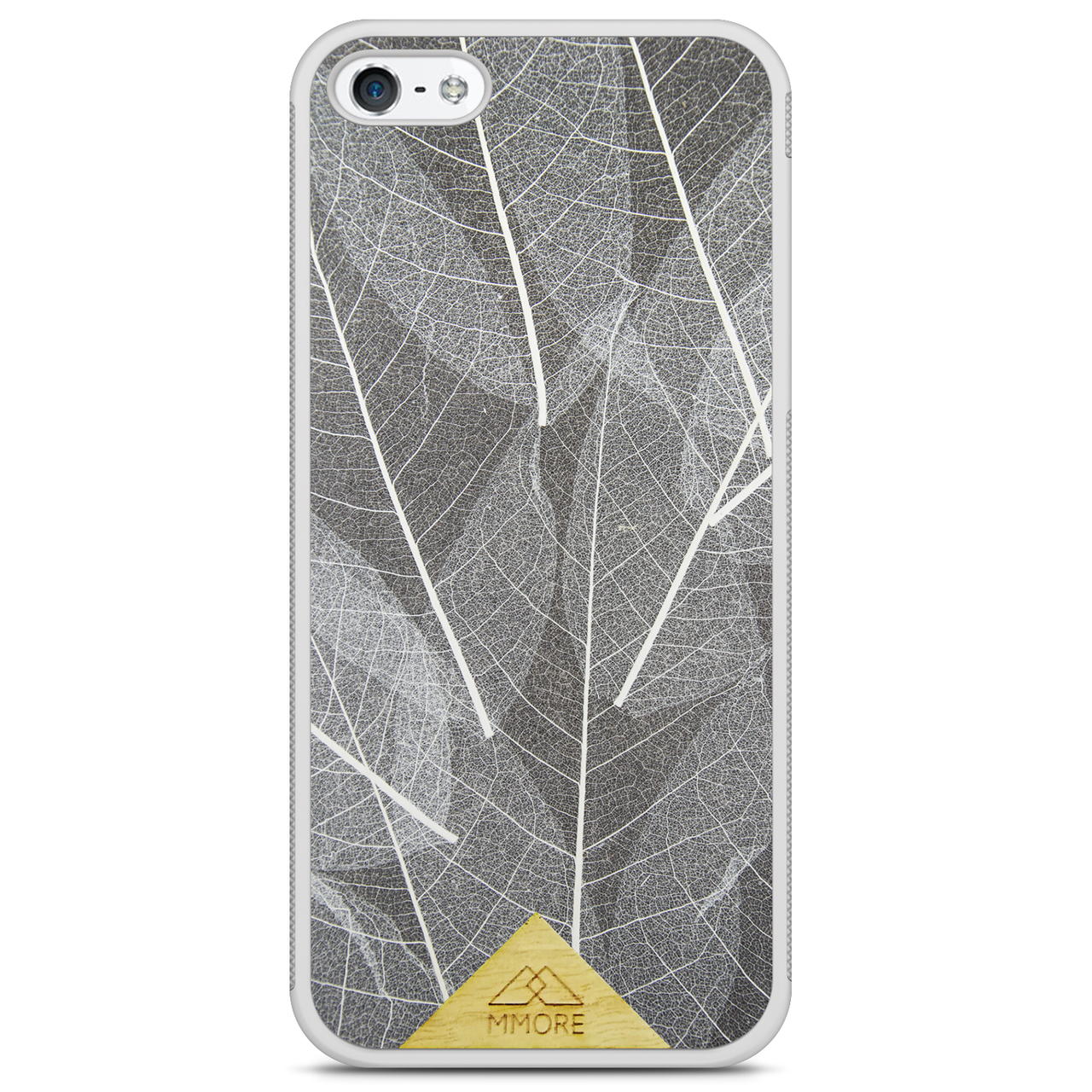 Funda para iPhone 5 con marco blanco y hojas de esqueleto