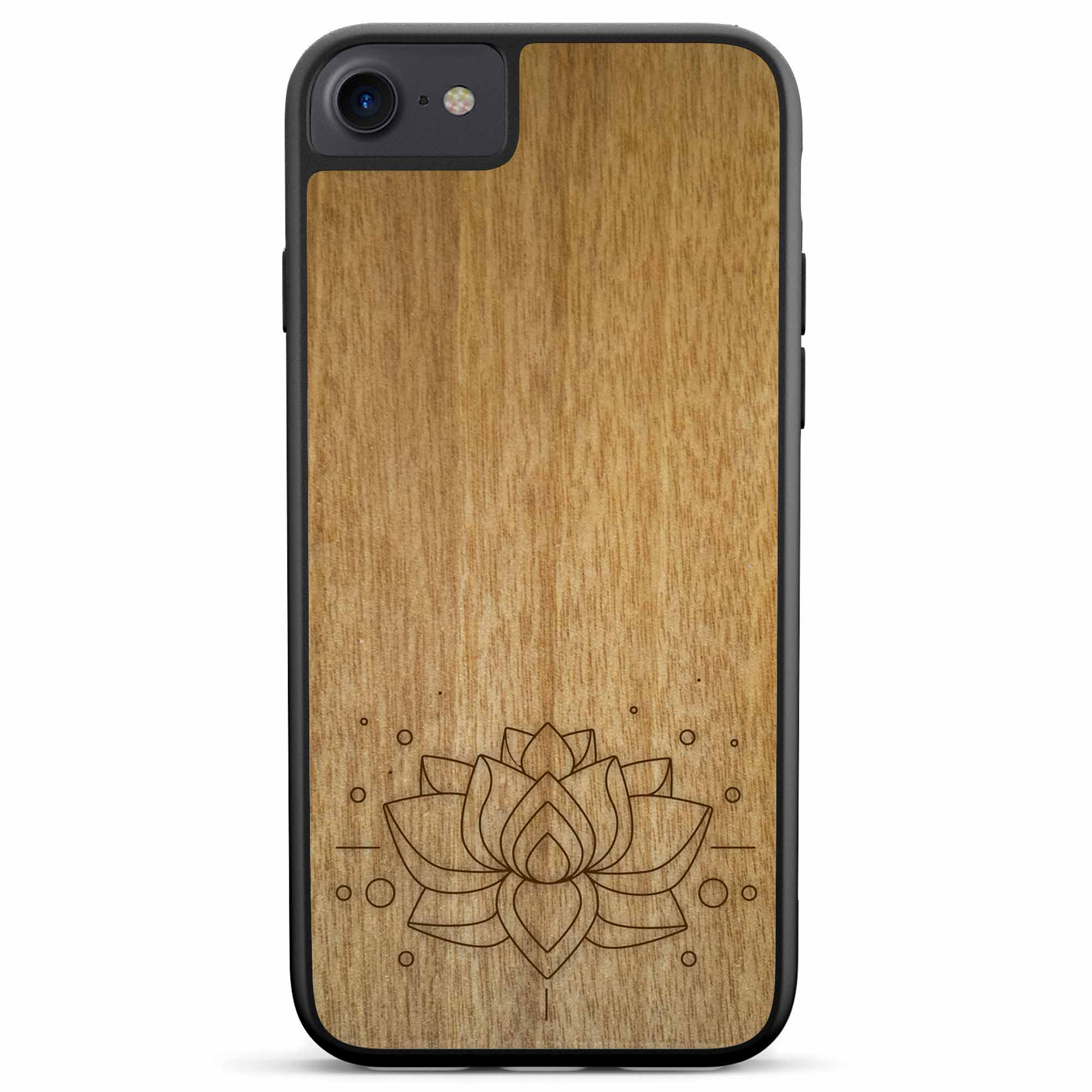 Étui de téléphone en bois de lotus gravé pour iPhone SE 2