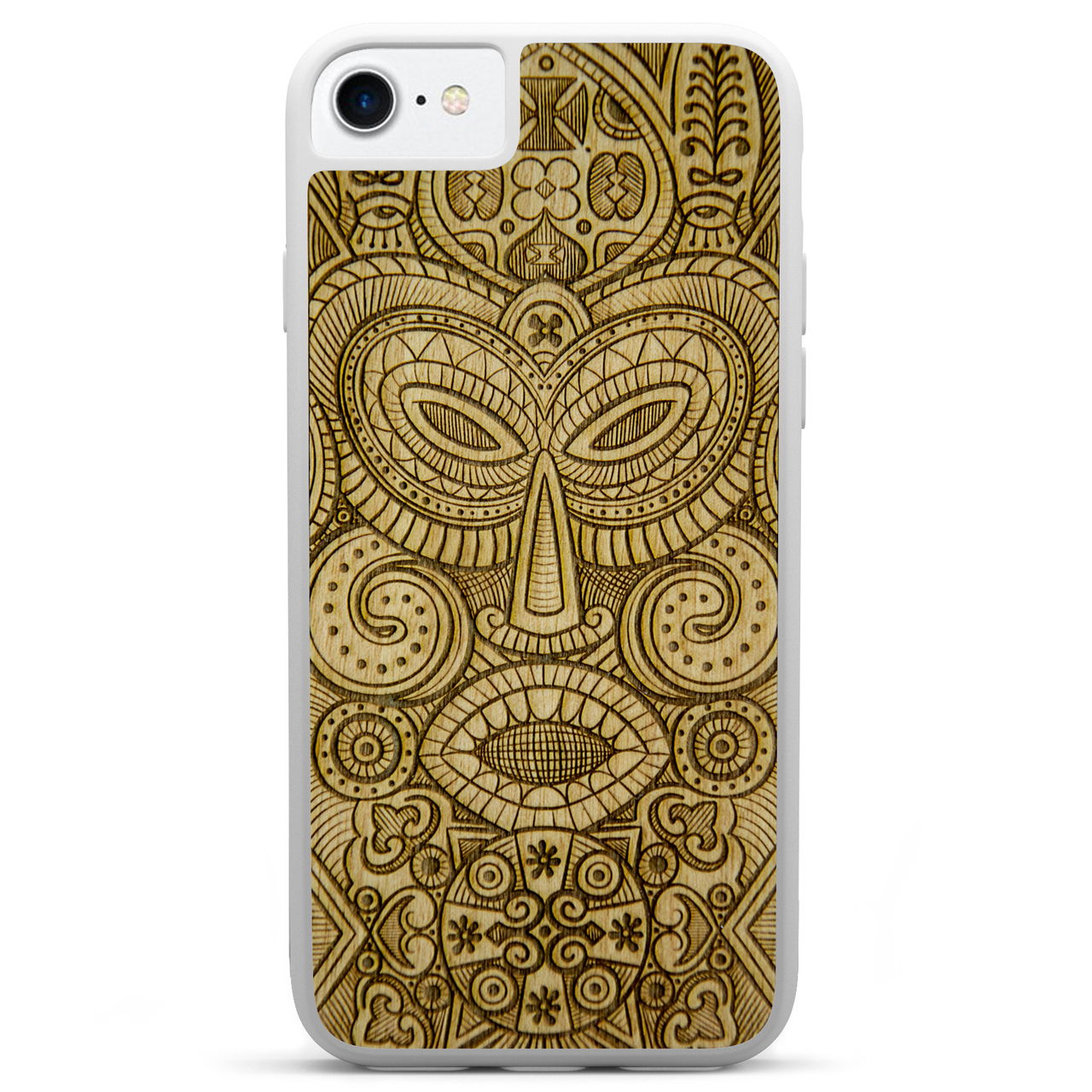 Custodia per telefono in legno bianco maschera tribale per iPhone 7