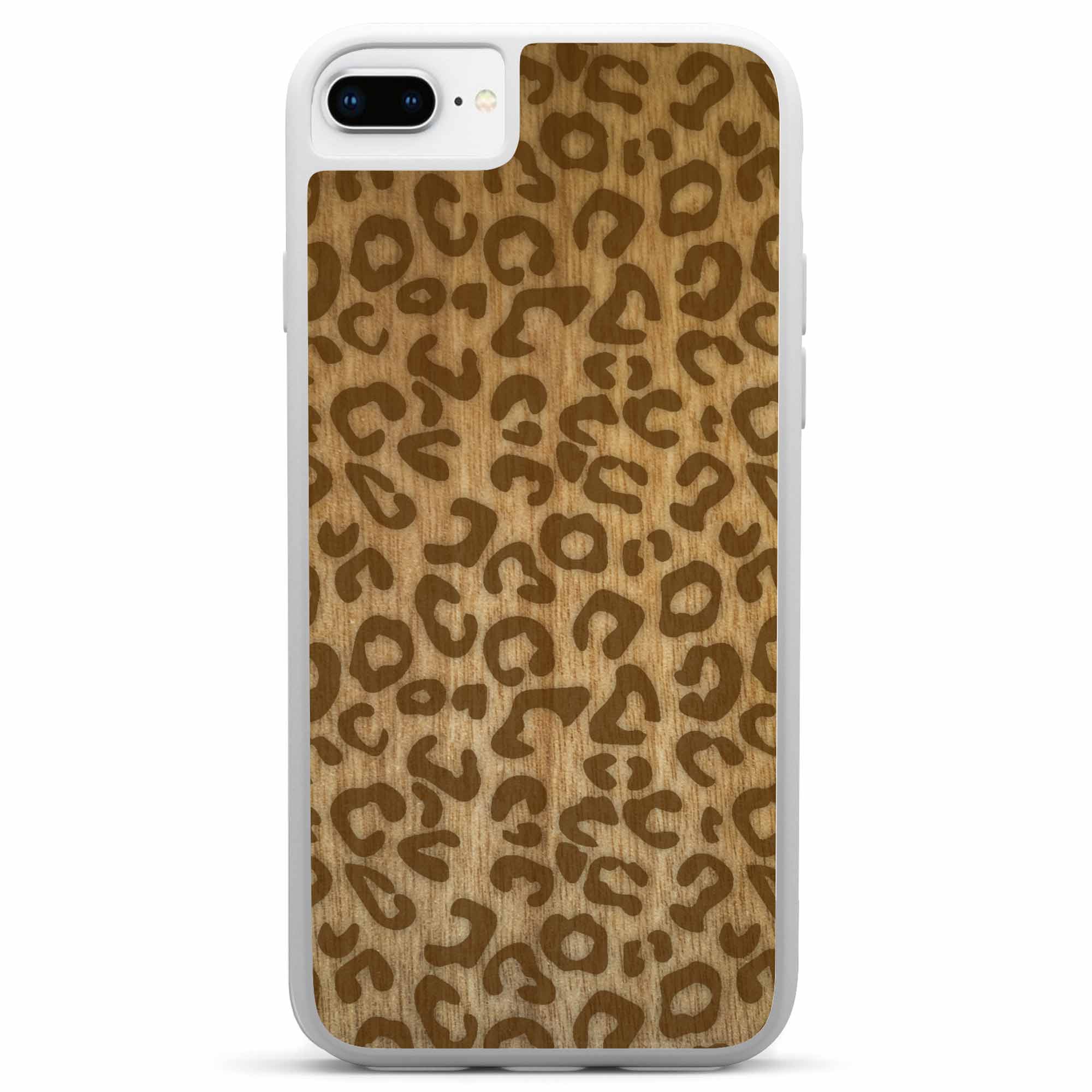 iPhone 8 Plus Holz-weiße Handyhülle mit Cheetah-Print