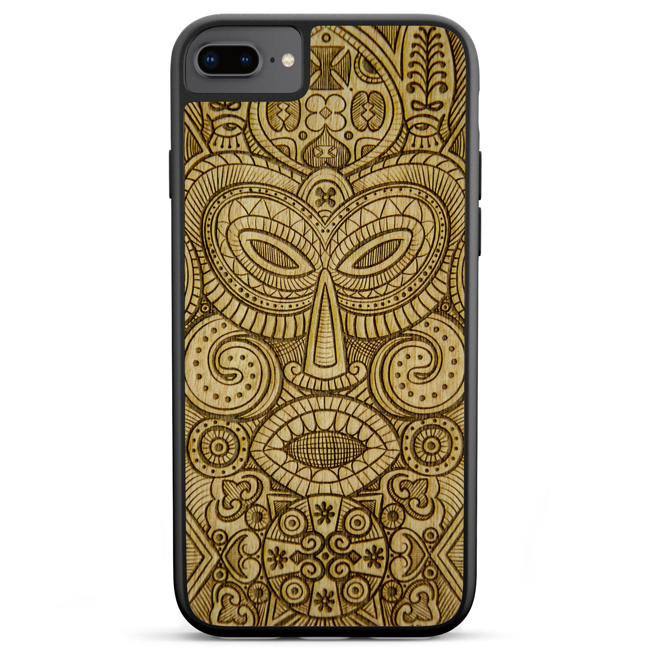 Carcasa de madera con máscara tribal para iPhone 7 Plus