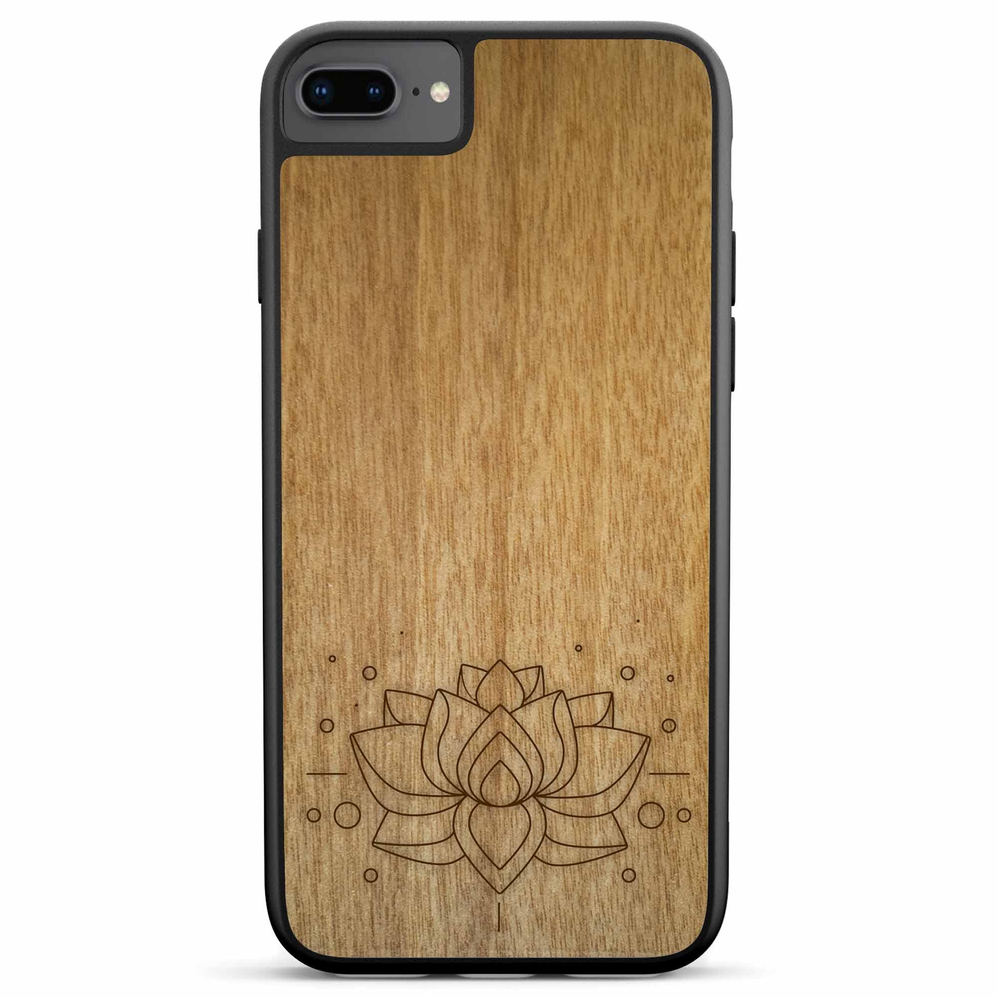 iPhone 8 Plus Engraved Lotus Wood Phone Case