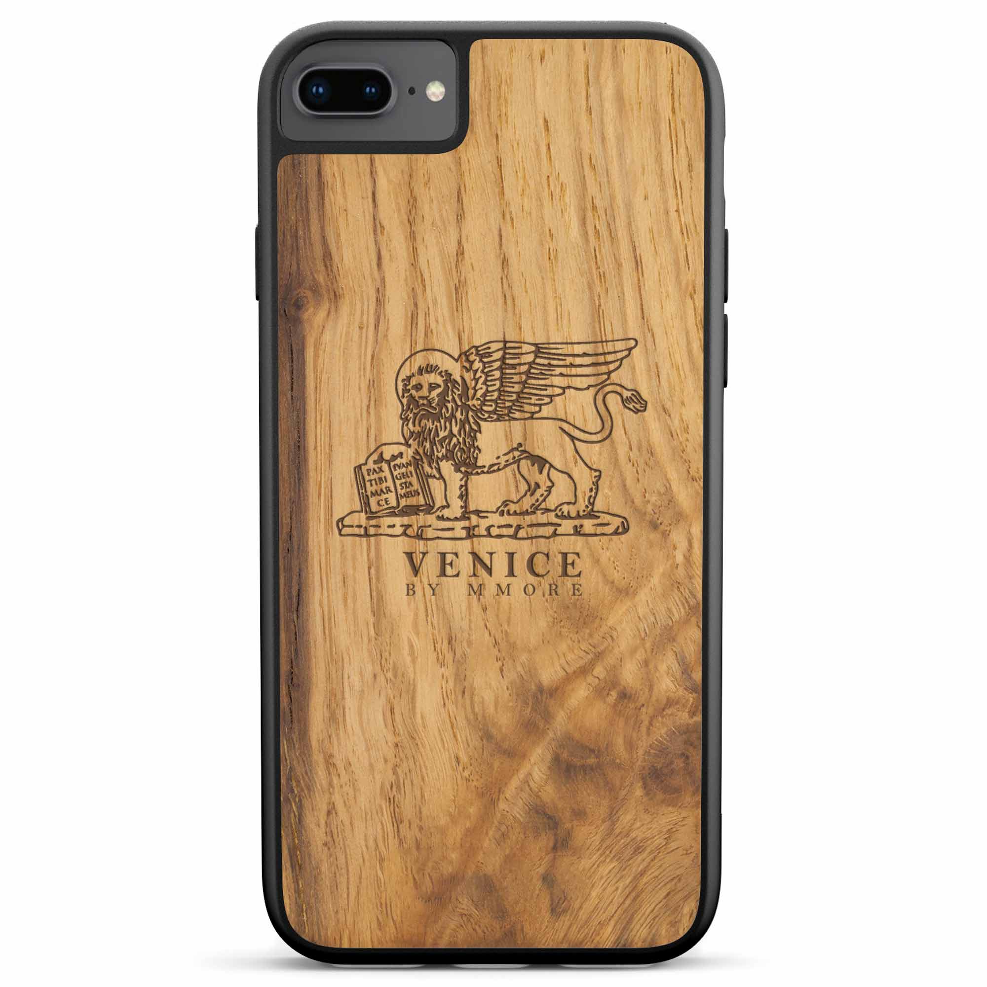 Custodia per telefono in legno antico con leone di Venezia per iPhone 8 Plus