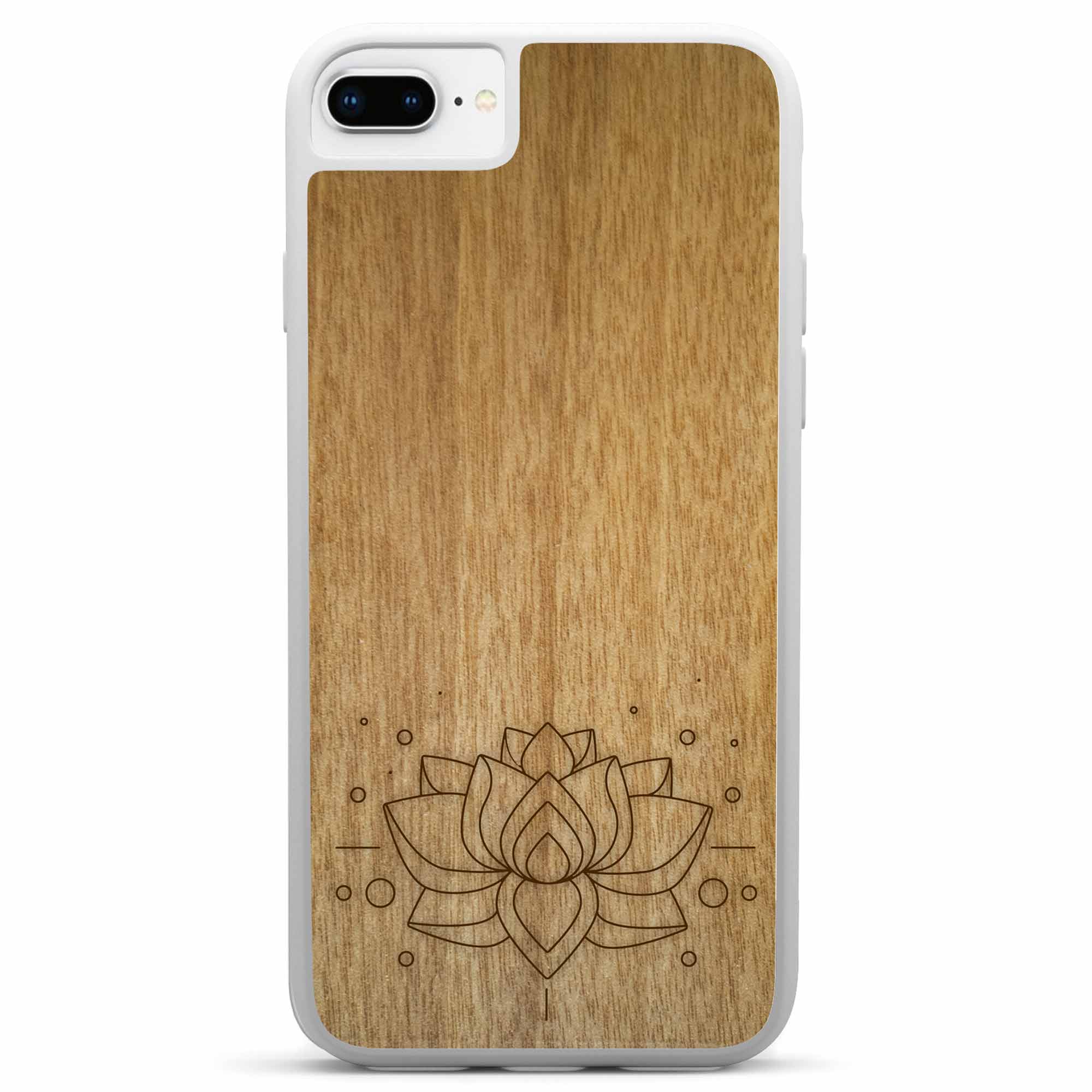 Custodia per telefono bianca in legno di loto con incisione per iPhone 8 Plus