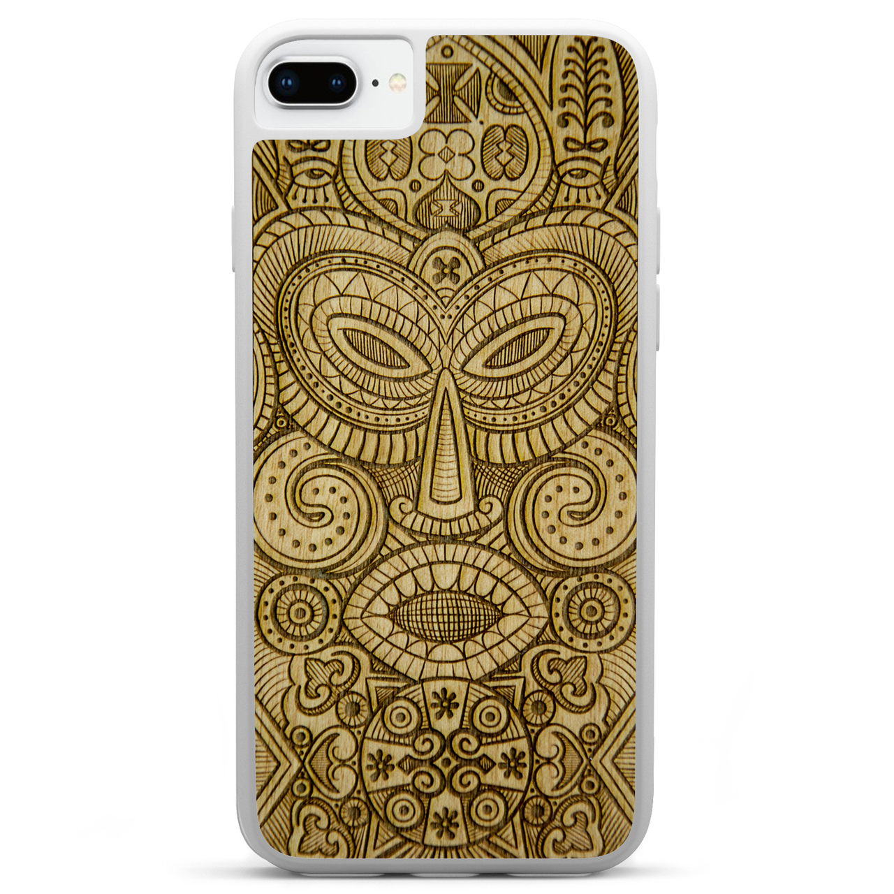 iPhone 7 Plus Tribal Mask White Wood Phone Case