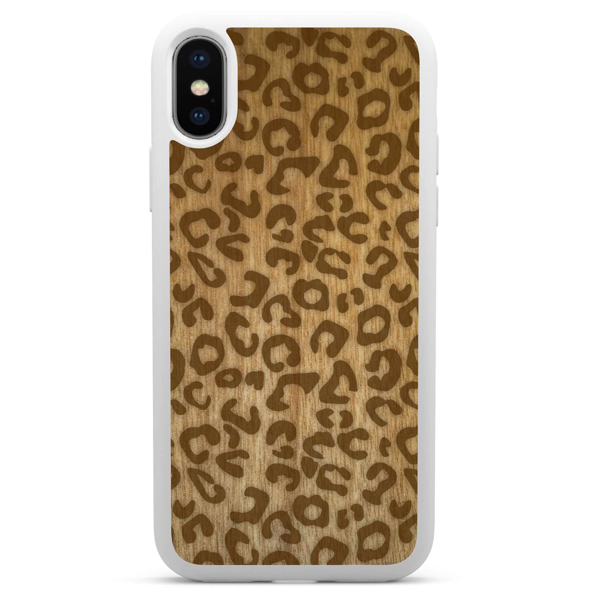 Funda para teléfono blanca con estampado de guepardo para iPhone X XS