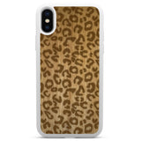 Custodia per telefono bianca in legno con stampa ghepardo per iPhone X XS