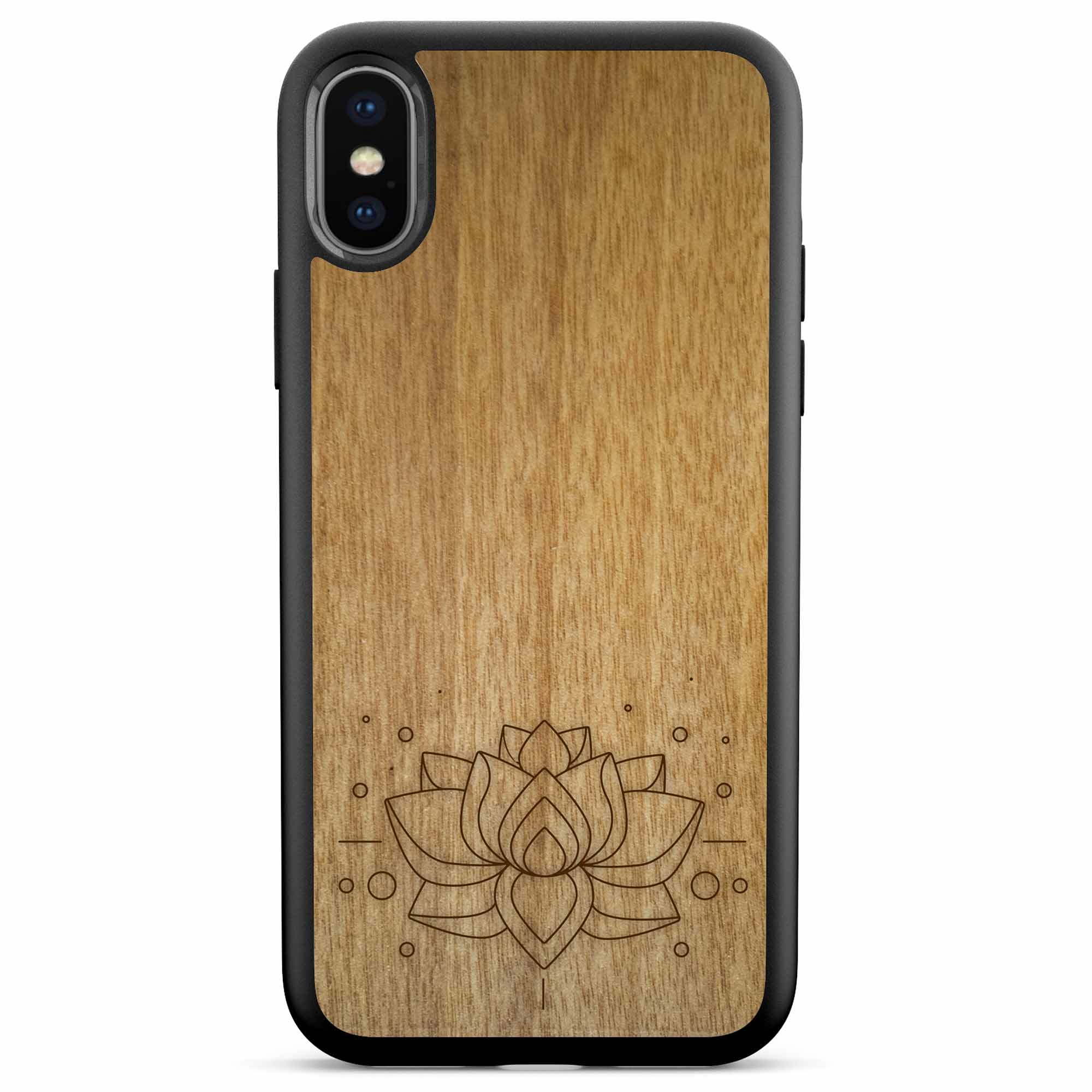 Coque de portable en bois de lotus gravée pour iPhone X XS Max