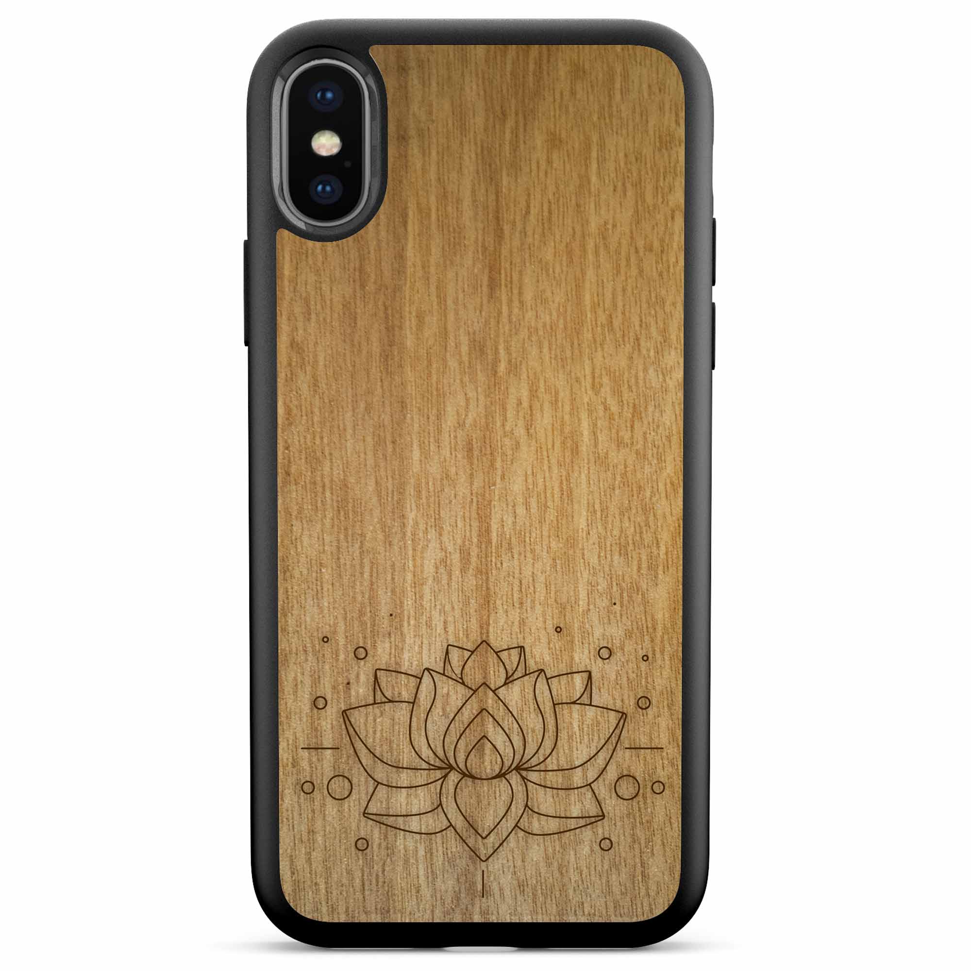 iPhone X XS Max Engraved Lotus Wood Phone Case