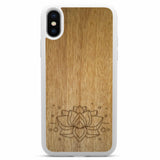 Funda para teléfono blanca con grabado de madera de loto para iPhone X XS Max