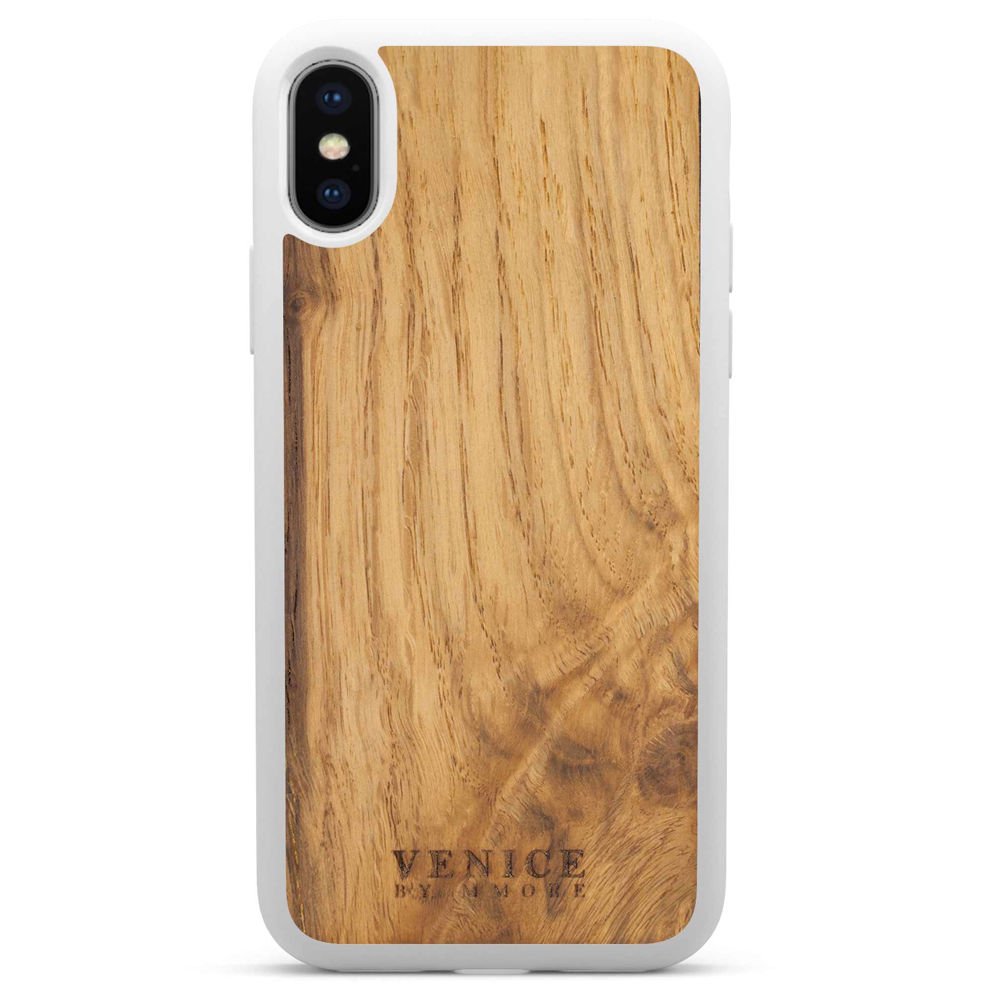 Funda para teléfono blanca con letras venecianas de madera para iPhone X XS