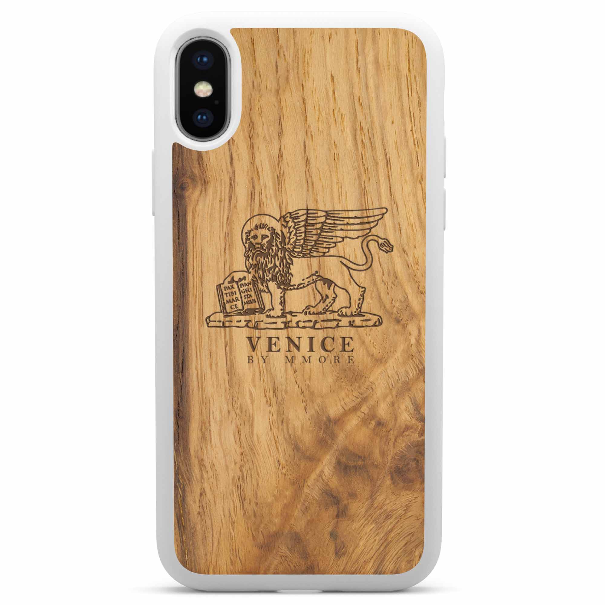 Coque iPhone X XS Venice Lion en bois ancien blanc