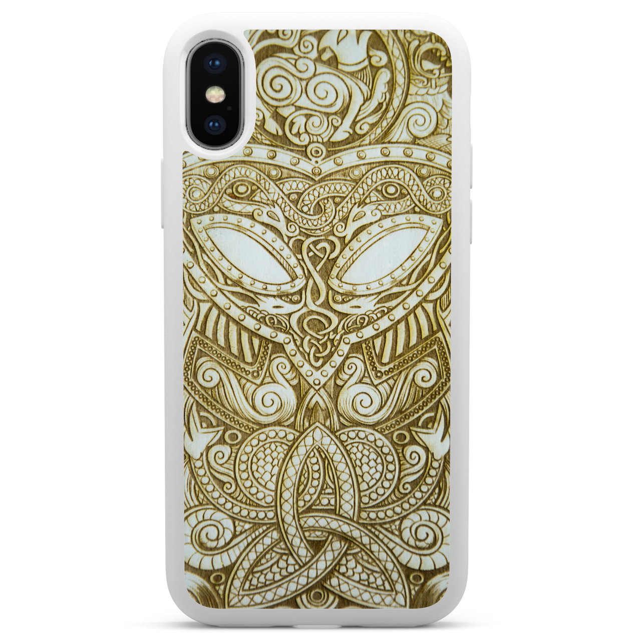 Étui de téléphone blanc en bois Viking pour iPhone X XS