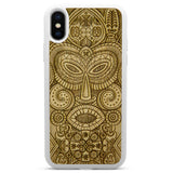 Custodia per telefono in legno bianco con maschera tribale per iPhone X XS